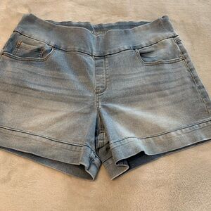 Light Blue Pull-On Denim Shorts with Cuffed Hem